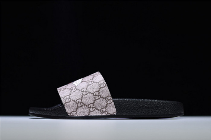 gc leather slide sandal with plaid bee